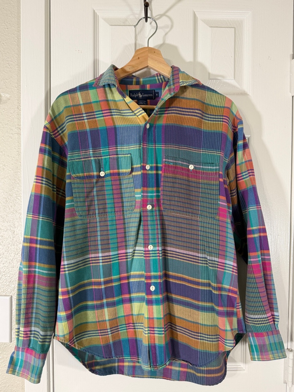 Ralph Lauren Plaid Button Down Shirt Size 8 100% Cotton Multicolor Preppy